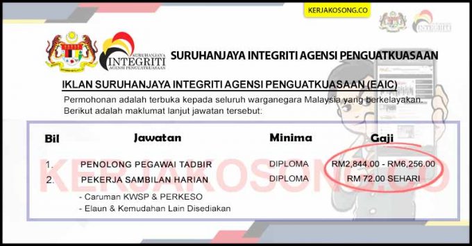 Jawatan Kosong Suruhanjaya Integriti Agensi Penguatkuasaan Eaic