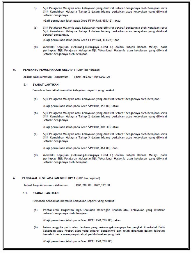 Maklumat Jawatan Kosong Dewan Bahasa dan Pustaka (DBP) - 9 