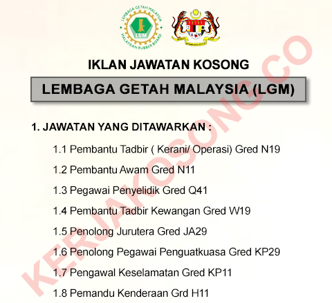 Jawatan Kosong LGM - Lembaga Getah Malaysia