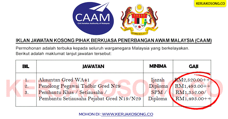 Jawatan Kosong Pihak Berkuasa Penerbangan Awam Malaysia (CAAM)