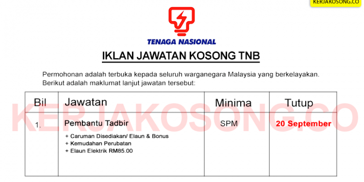 Jawatan Kosong TNB - Pembantu Tadbir - Jawatan Kosong ...