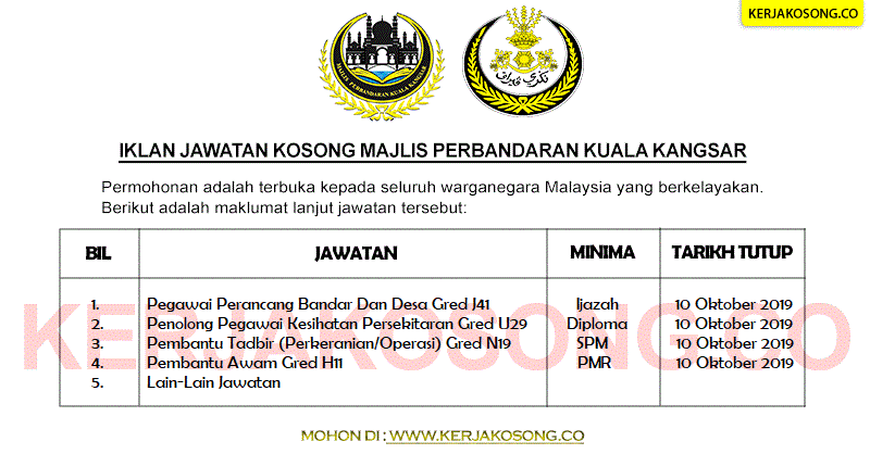 Jawatan Kosong Majlis Perbandaran Kuala Kangsar.