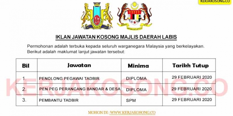 Jawatan Kosong Majlis Daerah Labis